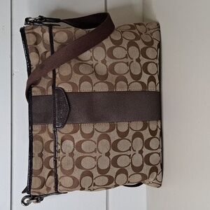 Coach Stripe Khaki/Brown Striped Signature Canvas Crossbody Bag F28502